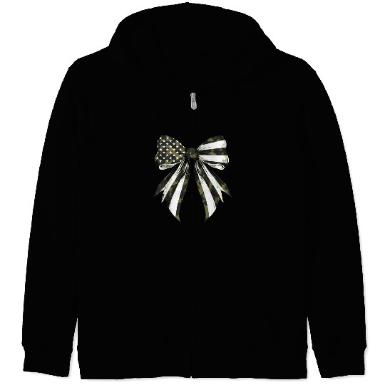 Coquette Bow Camouflage US Flag Pride Patriotic Zip Hoodies