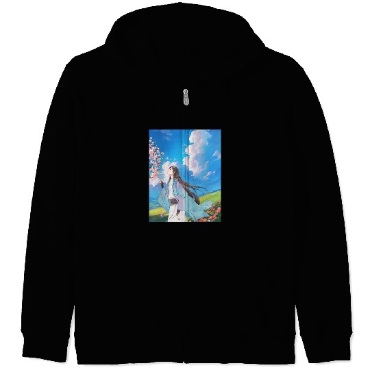 Serene Blossom Anime Aesthetic Zip Hoodies