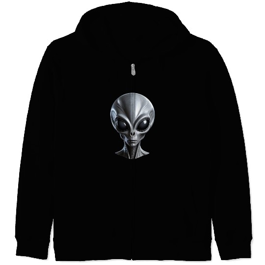 Real Grey Alien with a big head Zip Hoodies