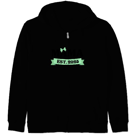 Mama Est. 2025 - Light Green Bow Maternity Design Zip Hoodies