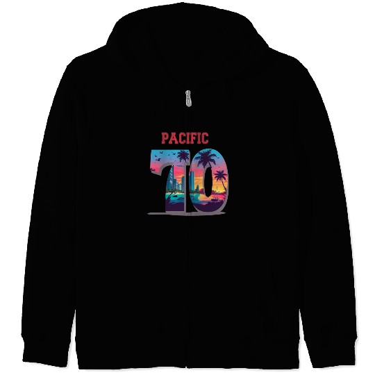 PACIFIC 70 – Tropical City Sunset Varsity Art Zip Hoodies