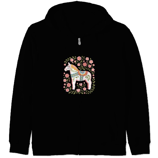 Swedish Spring Dala Horse Floral Art Zip Hoodies