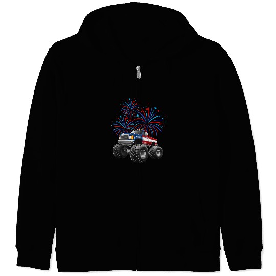 Monster Truck American Flag 4th Of July Zip Hoodies