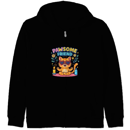 Pawsitive Vibes with Pawsome friend Cute Cat Lover Zip Hoodies