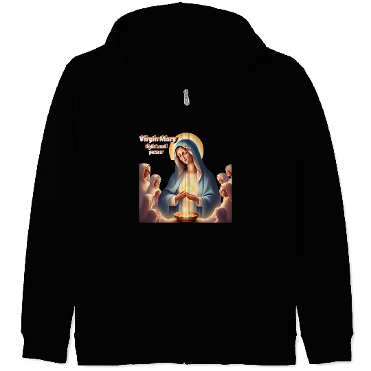 Virgin Mary, light and peace Zip Hoodies