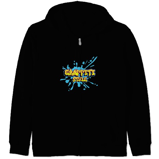 Graffiti Text Style Design D83C DFA8 with a splash of blue Zip Hoodies