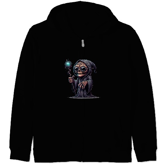 Cosmic Skull Wizard – Creepy Arcane Sorcerer Zip Hoodies