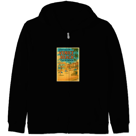 Venice Beach Vintage Postcard Zip Hoodies