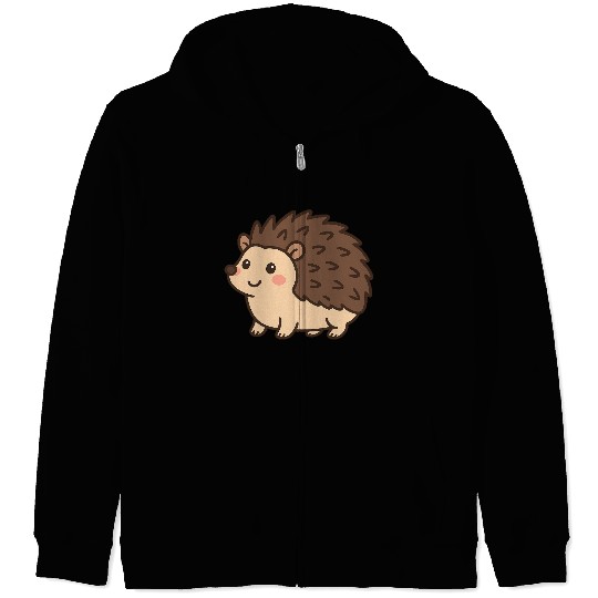 Happy Hedgehog with Big Eyes Zip Hoodies