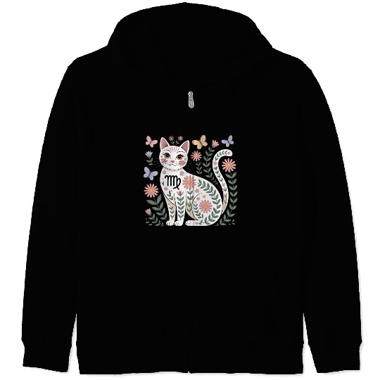 Virgo Zodiac Cat with Daisies Zip Hoodies
