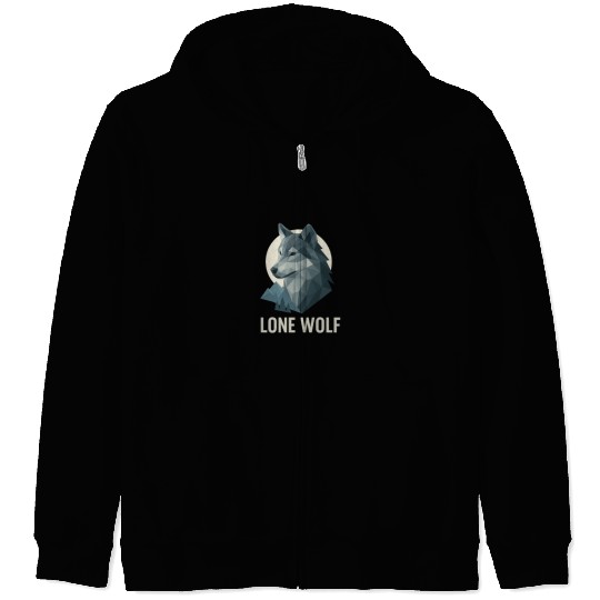 Lone Wolf – Geometric Wolf Head under Moon Wildern Zip Hoodies