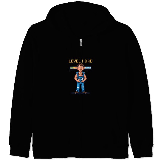 Funny Retro Gamer Dad Pixel Art Father's Day Gift Zip Hoodies