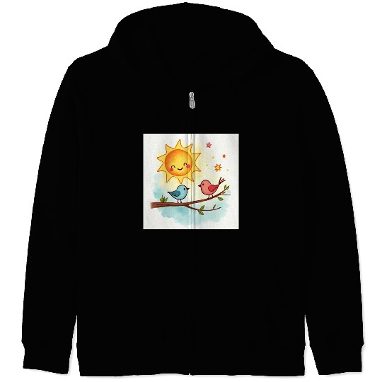 Cheerful Sun and Heart Illustration Zip Hoodies