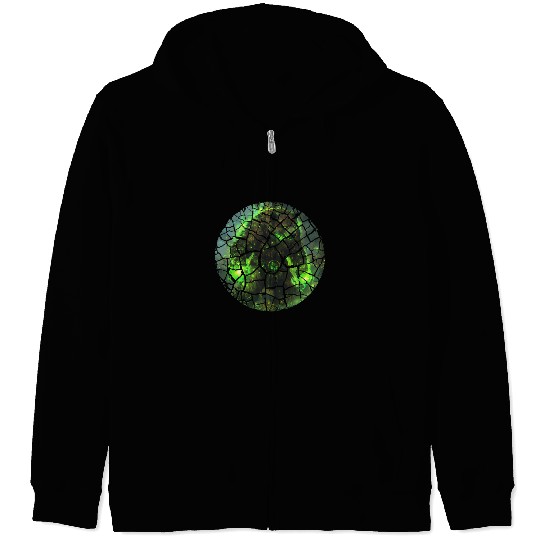 Magic Bear with Green Energy and Cracked Surface Zip Hoodies
