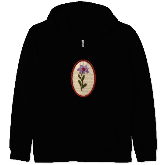 Vintage Embroidered Flower Print Zip Hoodies