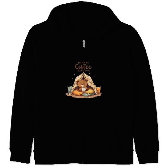 My Cozy Coffee Kingdom - Cute Bear & Happy Brew Zip Hoodies