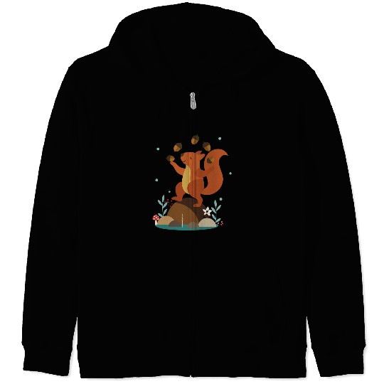 Juggling Squirrel - Funny Forest Scene Zip Hoodies