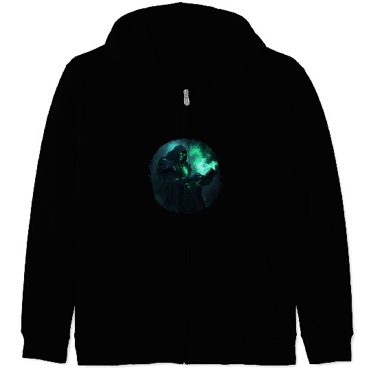 Green Shadow Mage with Burning Spell Book Zip Hoodies