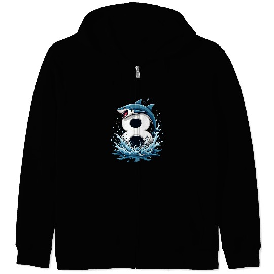 Shark Children Birthday Number 8 Splash Zip Hoodies