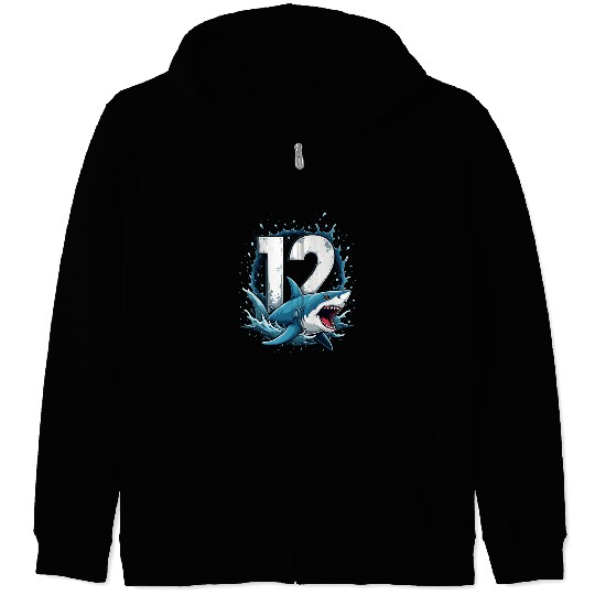 Shark Children Birthday Number 12 Splashing Fun Zip Hoodies