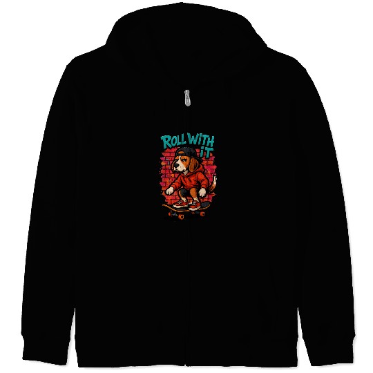 Street Style Beagle Skateboarding Graffiti Art Zip Hoodies