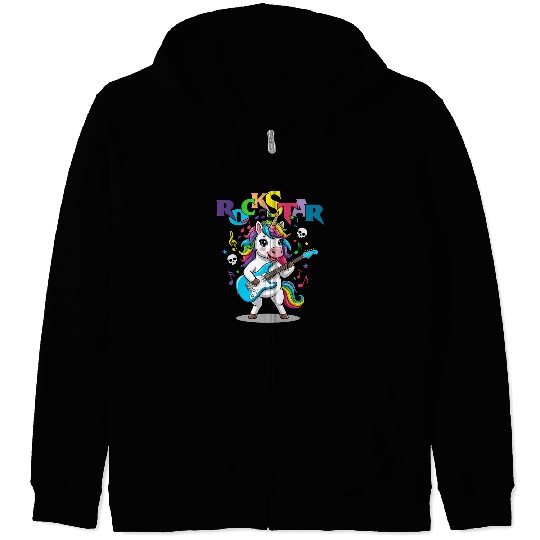 Rockstar Unicorn Playing Rainbow Guitar Zip Hoodies