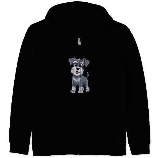 Adorable Schnauzer Pup Illustration With Big Eyes Zip Hoodies