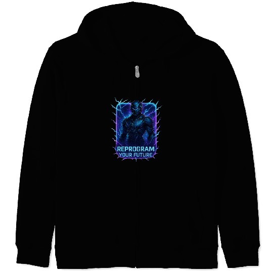 Reprogram Your Future – Futuristic Cyberpunk Robot Zip Hoodies