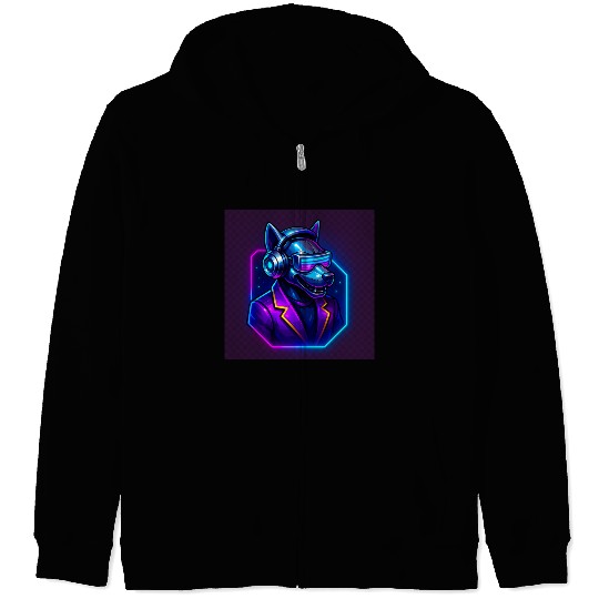"Cyberpunk DJ Dog | Futuristic Style with a Doggy- Zip Hoodies