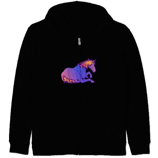 Purple Horse Lying Down, Hand Drawn, Bright Colors Zip Hoodies