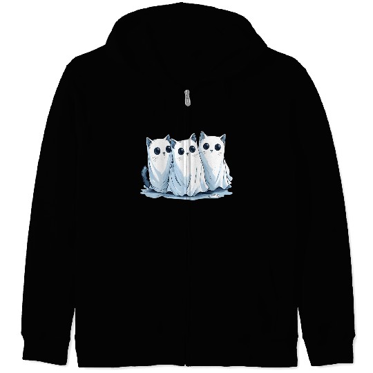 Funny Ghost Cat Zip Hoodies