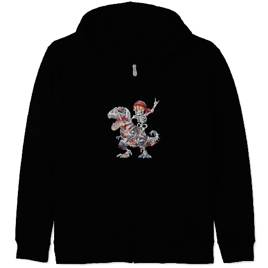 Rocker Skeleton Riding Mummy Dinosaur Halloween Zip Hoodies