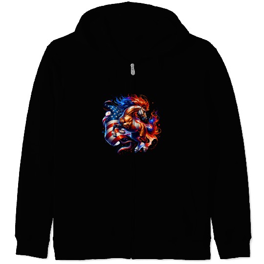 Horse USA Flag 4th of July Zip Hoodies