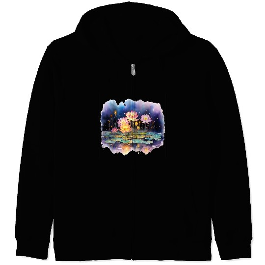 Retro Zen Lotus Firefly Night Zip Hoodies