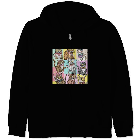 Psychedelic Cat Collage Zip Hoodies