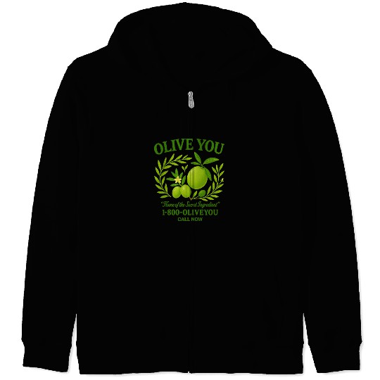 Olive You Cute Vintage Pun Graphic Zip Hoodies