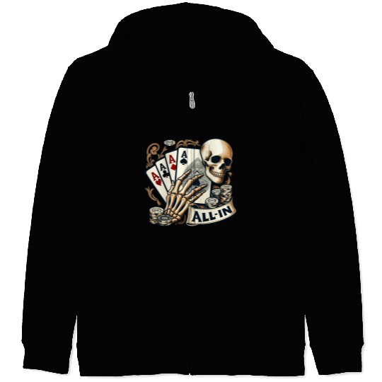 Casino Cards Gambling Skeleton Hand Gothic Zip Hoodies