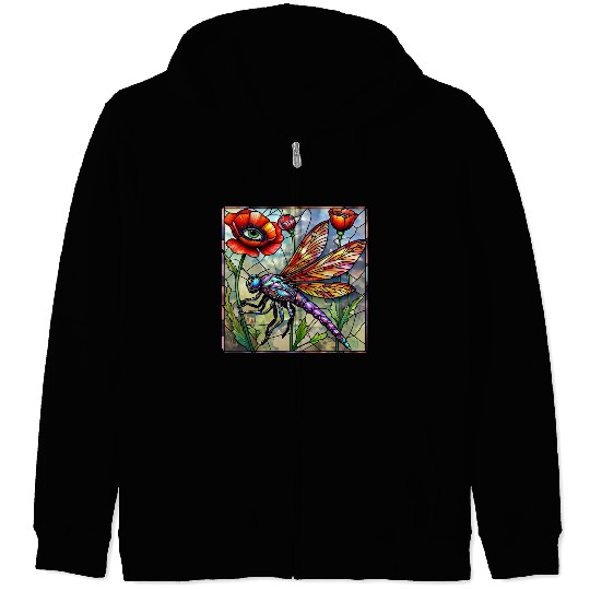 Dragonfly stained glass poppy flower insect eye Zip Hoodies