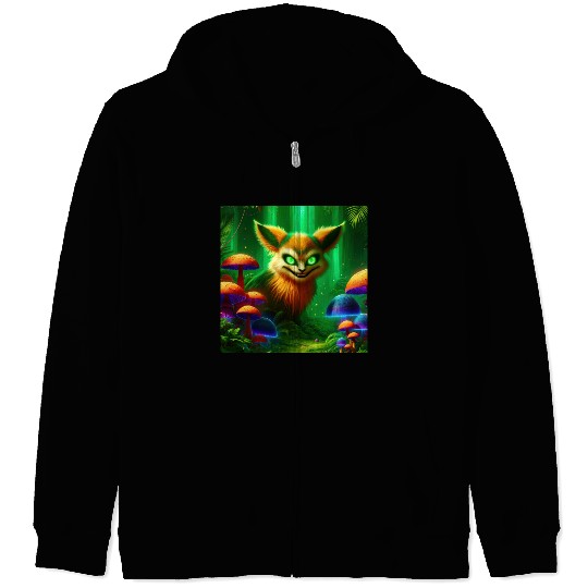 Demon Fox in Enchanted Forest – Fantasy Creature Zip Hoodies