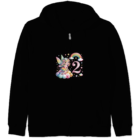 Magical Rainbow Fairy Elf 2nd Birthday Girl Zip Hoodies