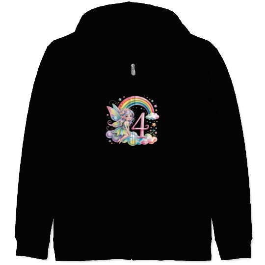 Magical Rainbow Fairy Elf 4th Birthday Girl Zip Hoodies