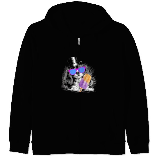 Cavalier King Charles Spaniel with a popsicle Zip Hoodies