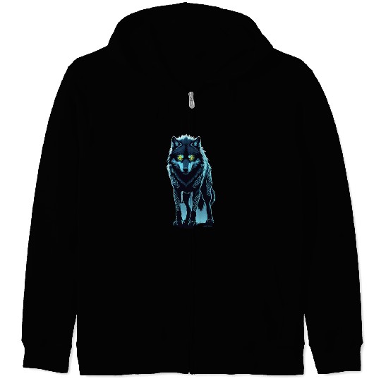 Tribal Night Wolf with Glowing Eyes Zip Hoodies