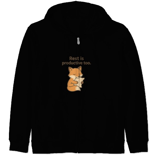Cute Fox Self-Care Pillow Design Zip Hoodies