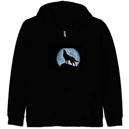 Wolf howling in the moonlight Zip Hoodies