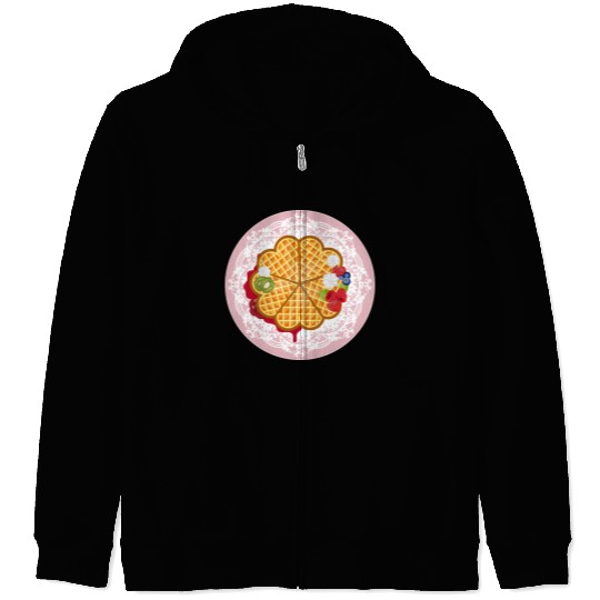 Golden Waffles with Fruit and Cream Motif Zip Hoodies