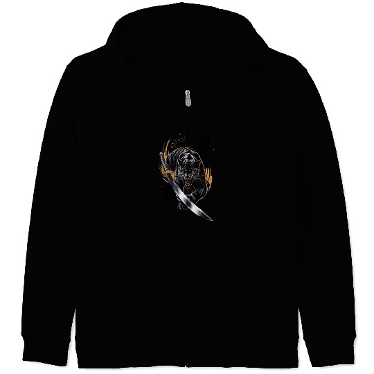 Fierce Black Panther With Samurai Sword Zip Hoodies