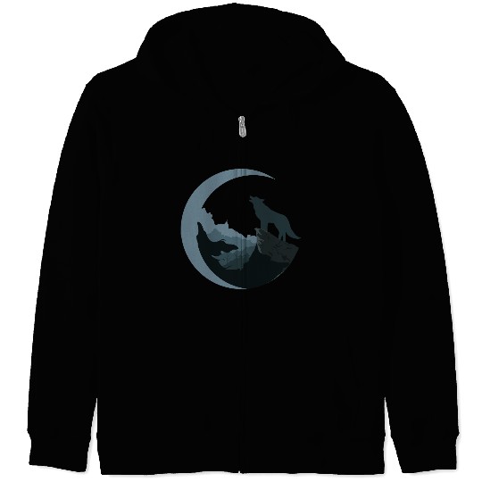 Wolf Moon Silhouette Zip Hoodies