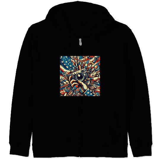Patriotic Photography Gear Illustration Zip Hoodies