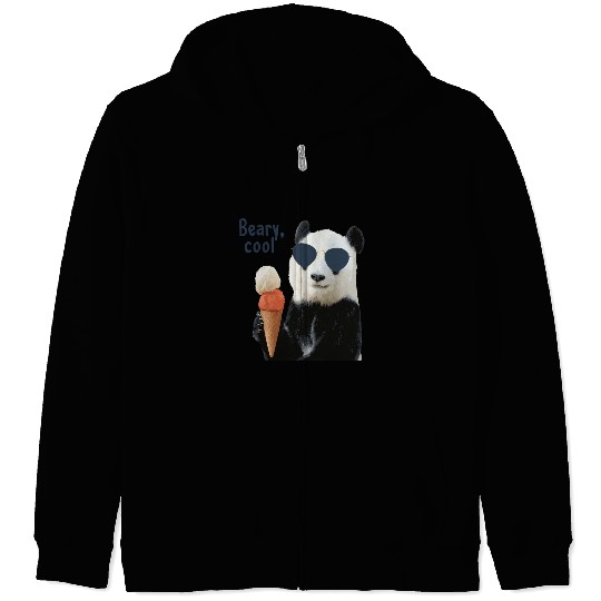 Cool Panda with Sunglasses and Ice Cream Zip Hoodies